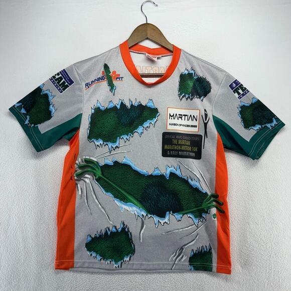 Martian Marathon Shirt men's Medium Gray Green Graphic All Over Running Training - Picture 1 of 8